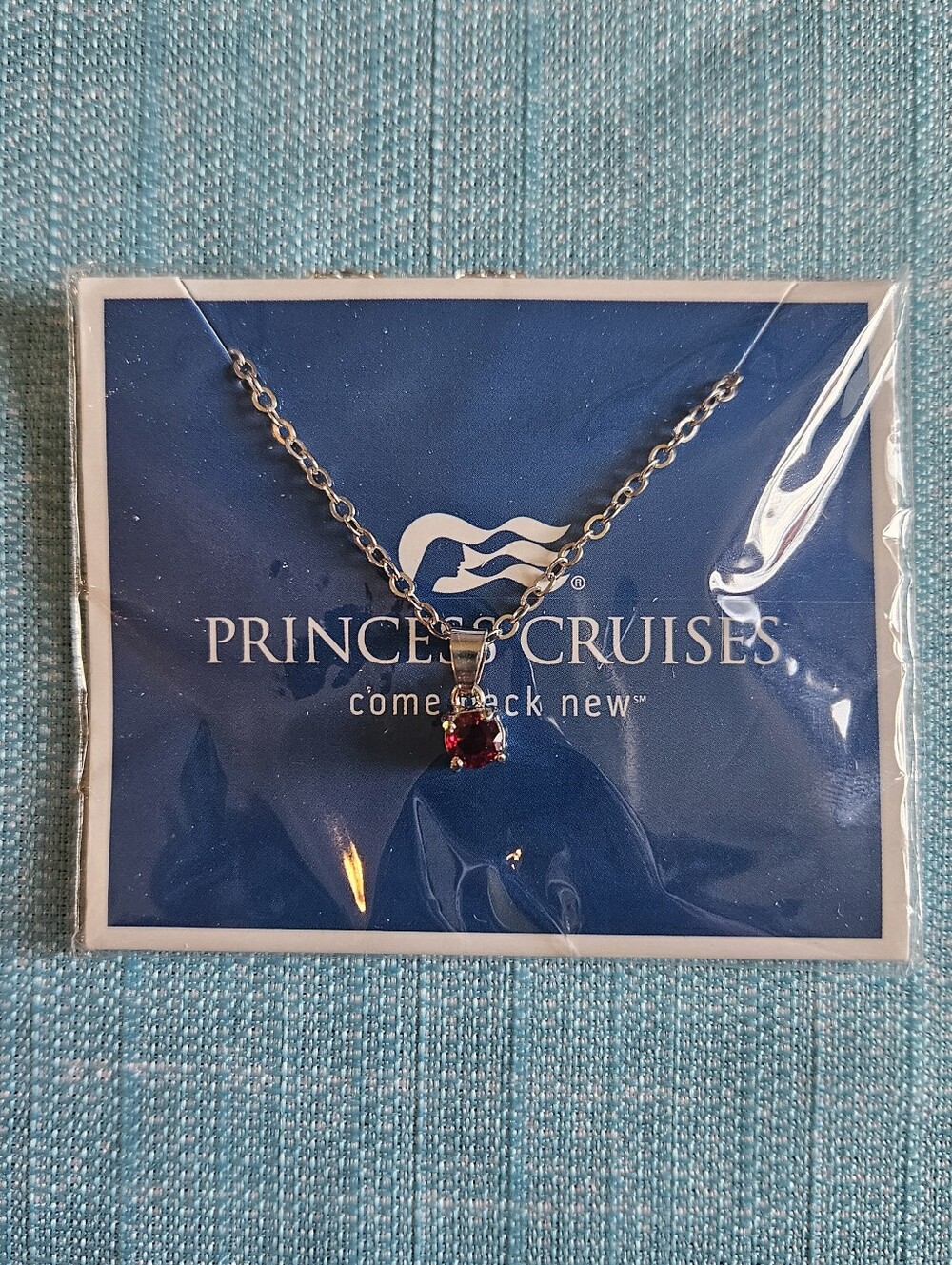 Simulated Ruby Pendant Silvert 18" Necklace Princess Cruise Lines